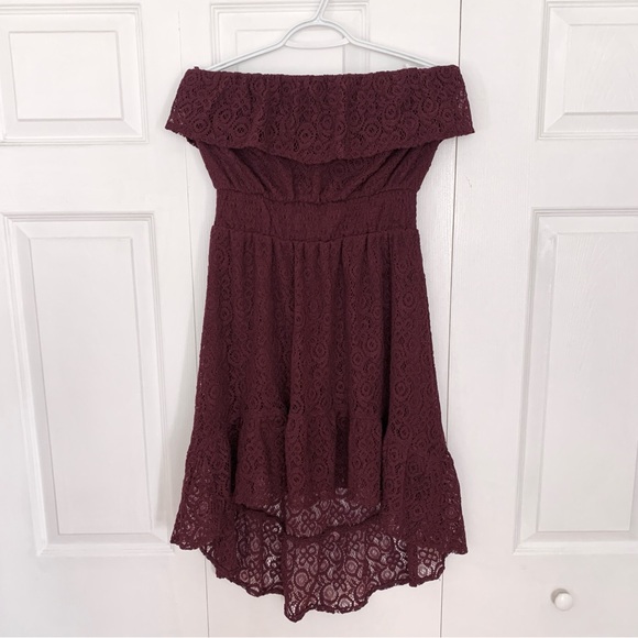 DYNAMITE Burgundy Lace High-Low Strapless Bustier Dress Women’s Size Medium - Picture 1 of 6